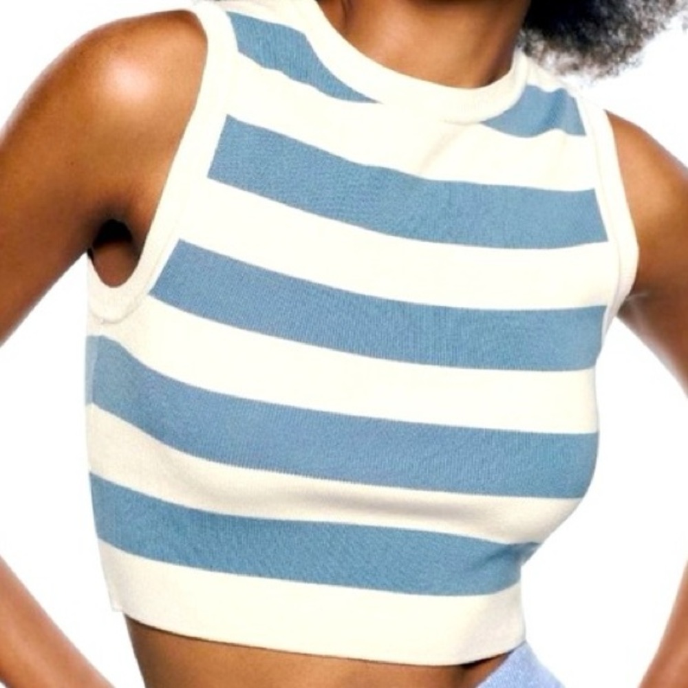 Zara Blue and White Striped Crop Tank Top - Picture 4 of 4